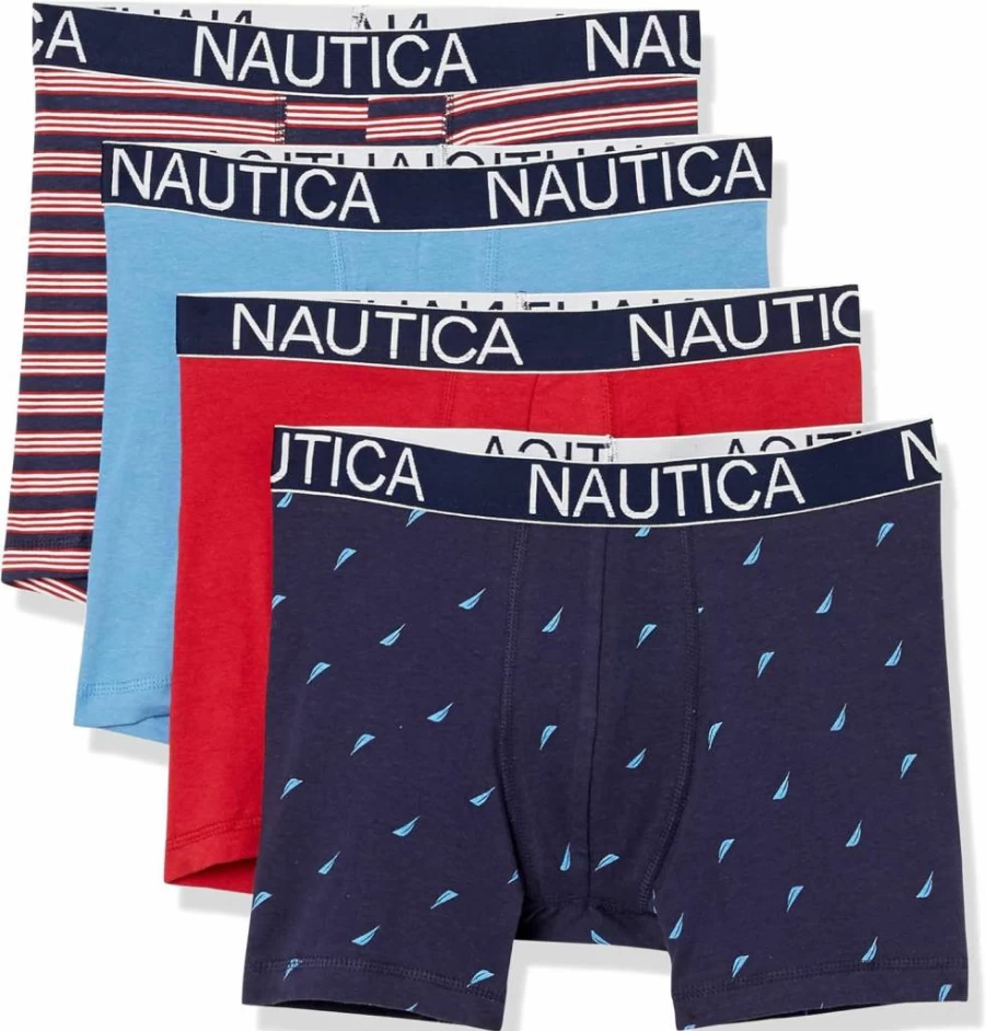 Nautica Men's 4-Pack Cotton Stretch Boxer Briefs - Soft Comfort Underwear for Everyday Wear