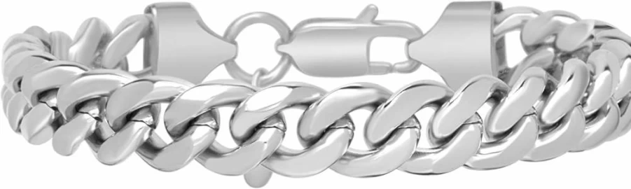 Nautica Men's Stainless Steel Miami Cuban Link Chain Bracelet for Men - Flat Link Design