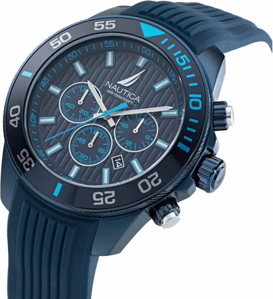 Nautica Men's Napnos303 Blue Silicone Strap Watch - Waterproof Casual Wristwatch for Men