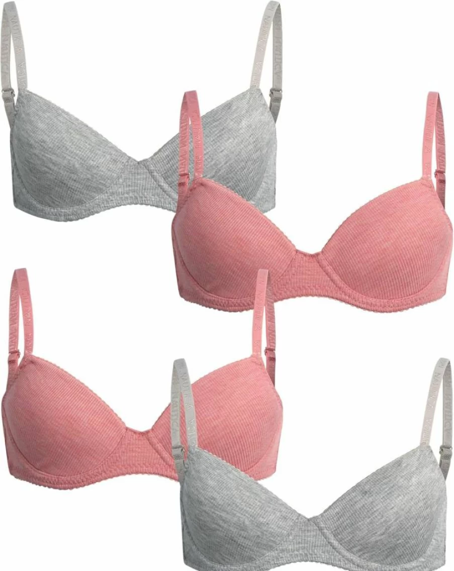 Nautica Girls Adjustable Training Bra 4-Pack & 6-Pack for Teens - Ribbed Molded A-Cup Starter Bras (Sizes 30A-36A) for Comfort & Support