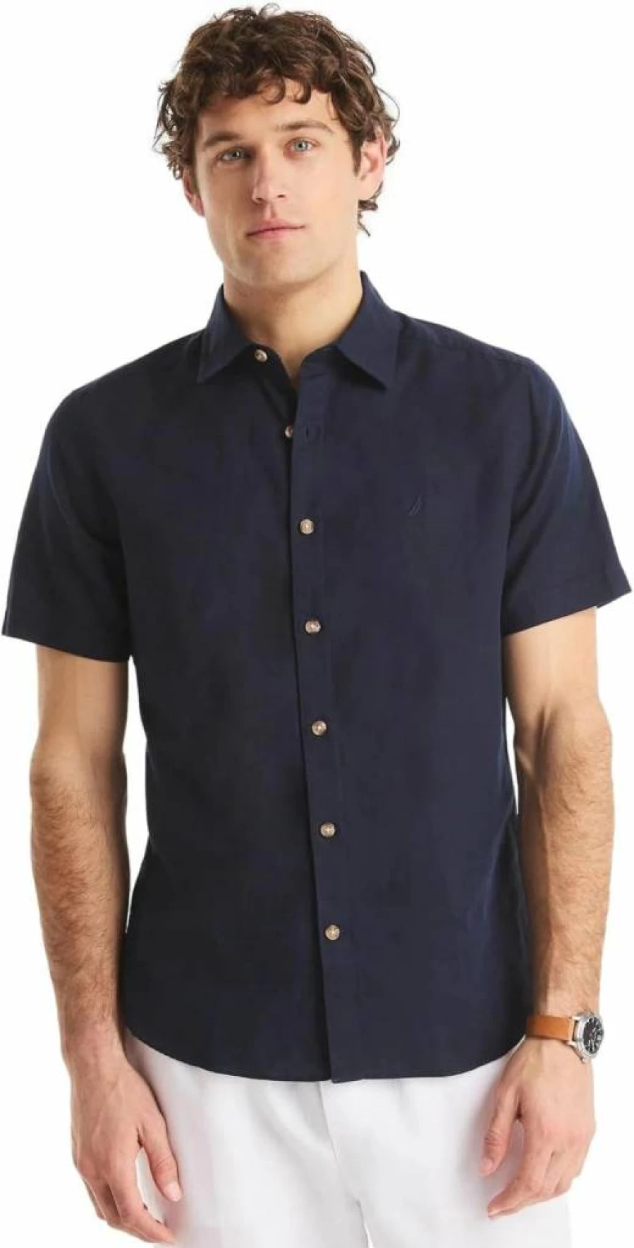 Nautica Men's Eco-Friendly Linen Short-Sleeve Casual Shirt – Sustainable Fashion