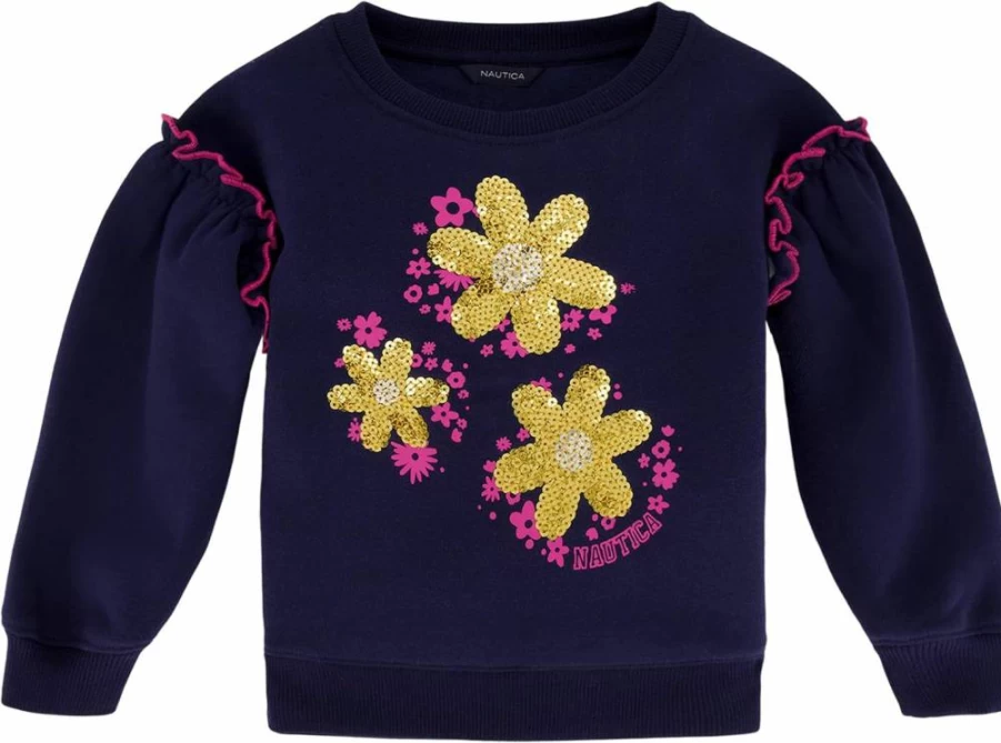 Nautica Girls' Fleece Pullover Hoodie - Soft Crewneck Sweatshirt for Kids