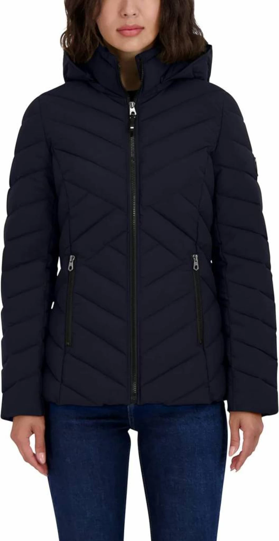 Nautica Women's Lightweight Puffer Jacket with Removable Hood - Stretchable Short Winter Coat