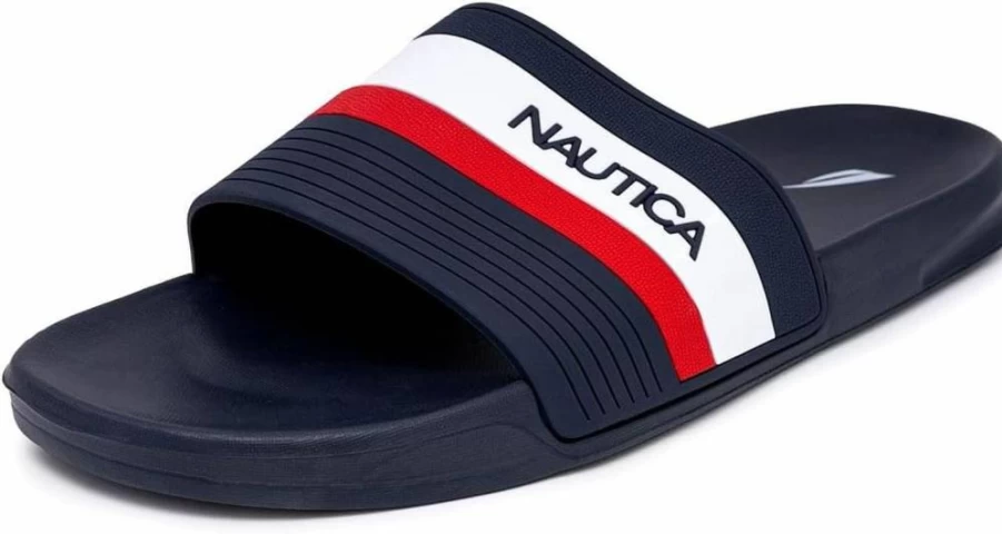 Nautica Men's Comfortable Slide Sandals - Open Toe Indoor Outdoor Shower Slippers for Men