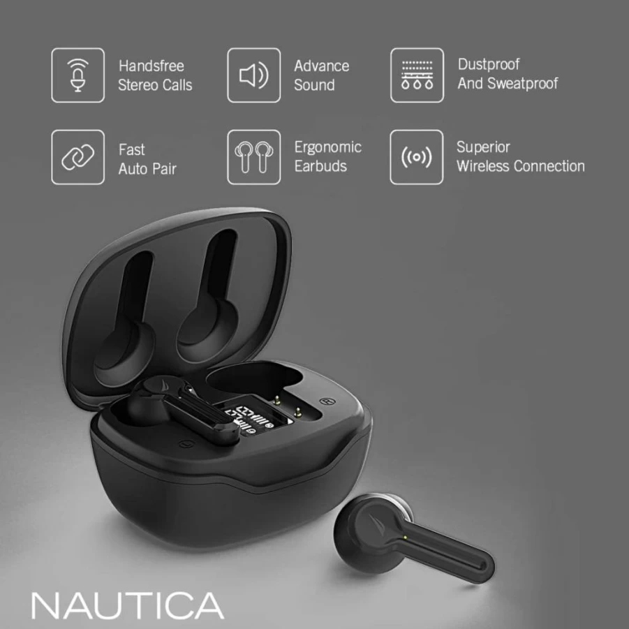 Nautica T400 True Wireless Earbuds with Charging Case - Bluetooth Stereo Headphones, Noise Isolating, Sweatproof, Compact Design (Nude)