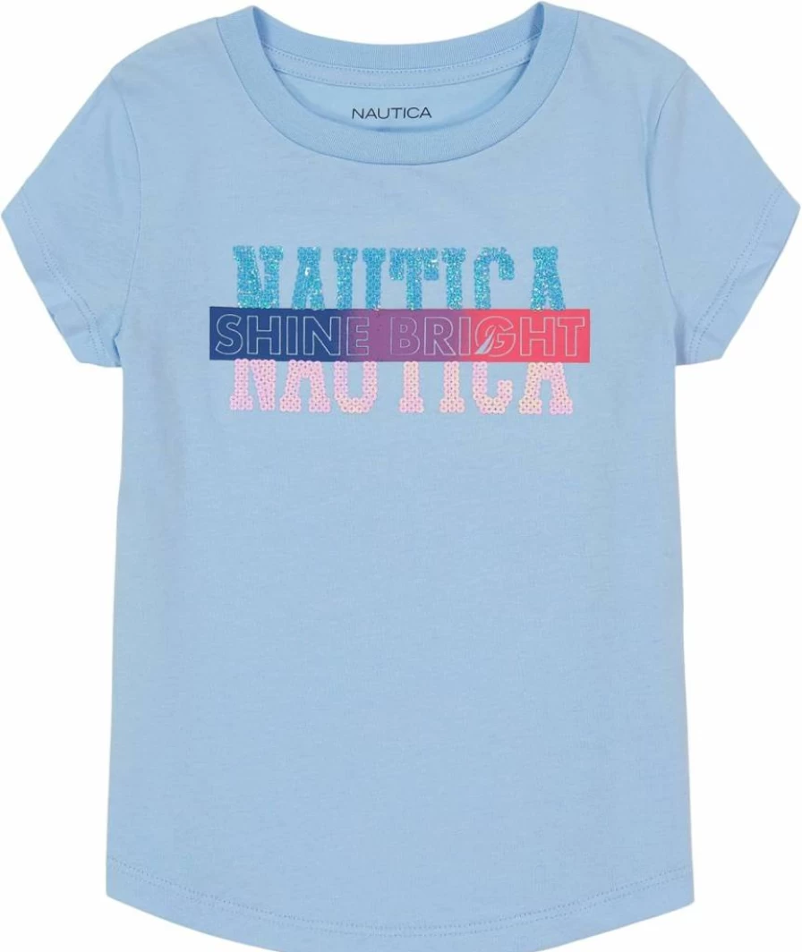 Nautica Girls' Flip Sequin Short Sleeve Cotton T-Shirt - Tagless Comfort Tee for Kids