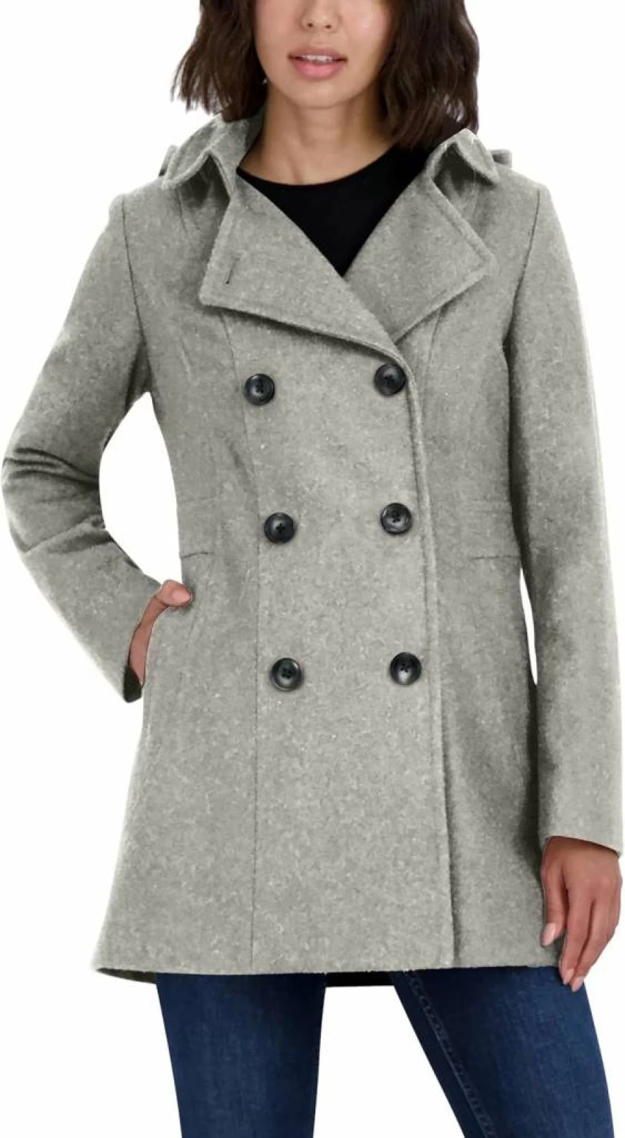 Nautica Women's Double-Breasted Peacoat with Detachable Hood - Classic Winter Coat for Women