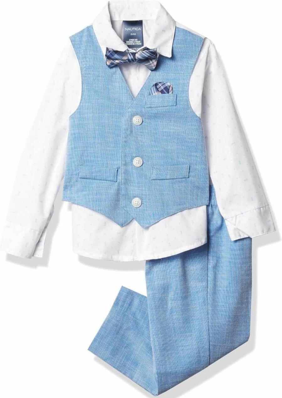 Nautica Baby Boys' Formal 4-Piece Suit Set - Dress Shirt, Vest, Pants & Bow Tie for Special Occasions