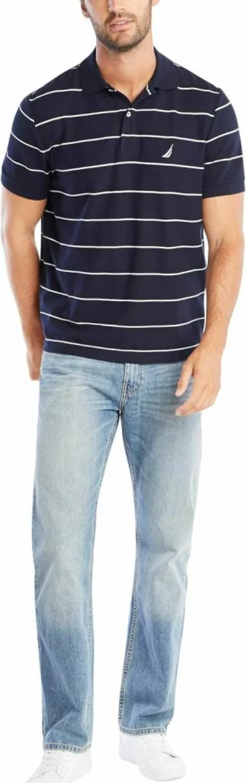 Nautica Men's Classic Striped Polo Shirt - Short Sleeve Casual Top for Men