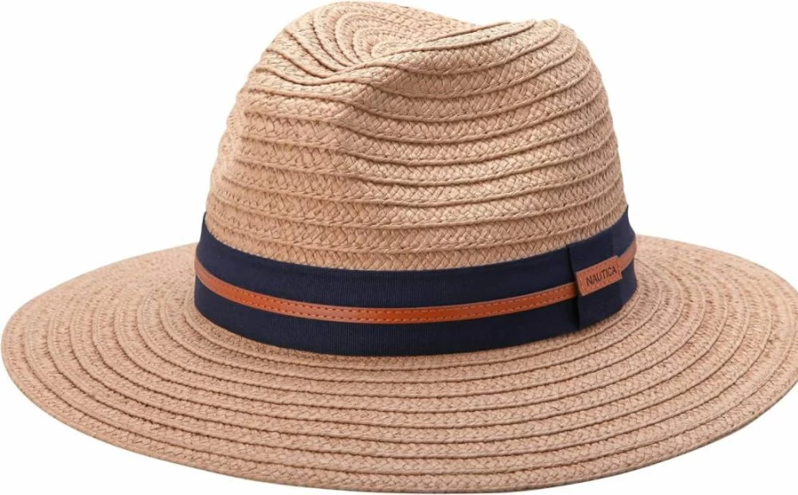 Nautica Men's Classic Straw Fedora Hat with UV Protection & Decorative Band for Outdoor Sun Protection