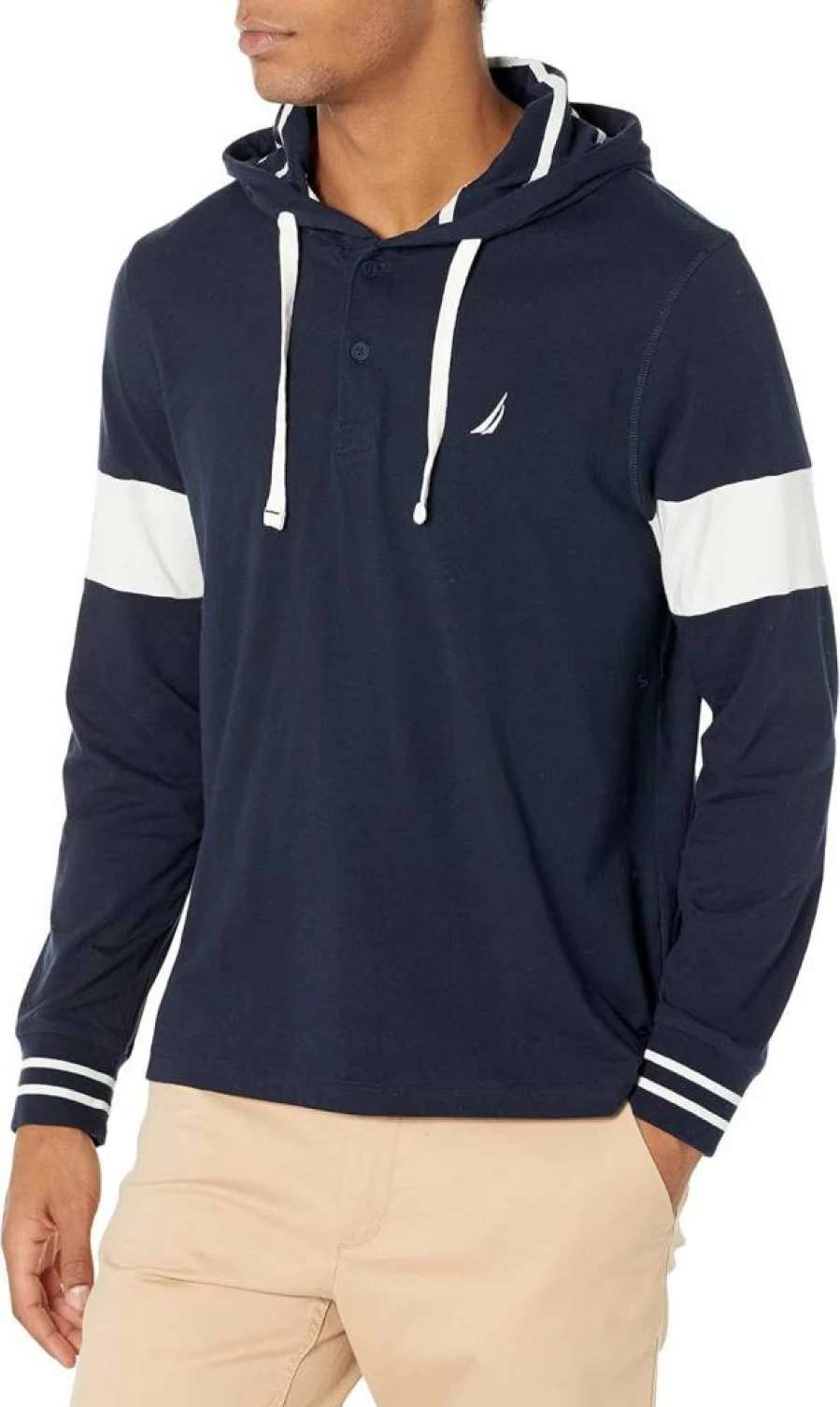 Nautica Men's Sustainable Rugby Hoodie – Eco-Friendly Cotton Pullover for Casual Wear
