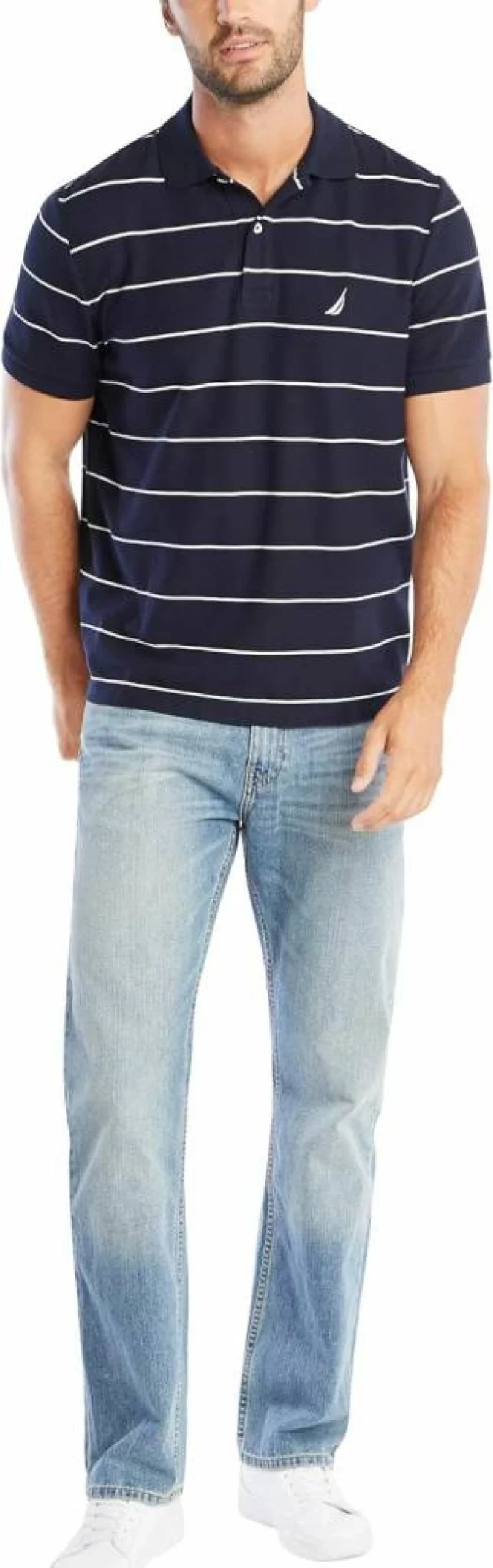 Nautica Men's Classic Striped Polo Shirt - Short Sleeve Casual Top for Men