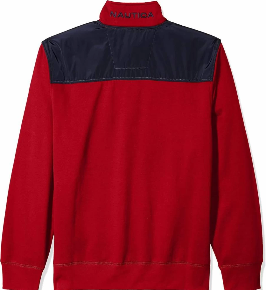 Nautica Men's Quarter Zip Fleece Pullover Sweatshirt - Comfortable & Stylish Pieced Design