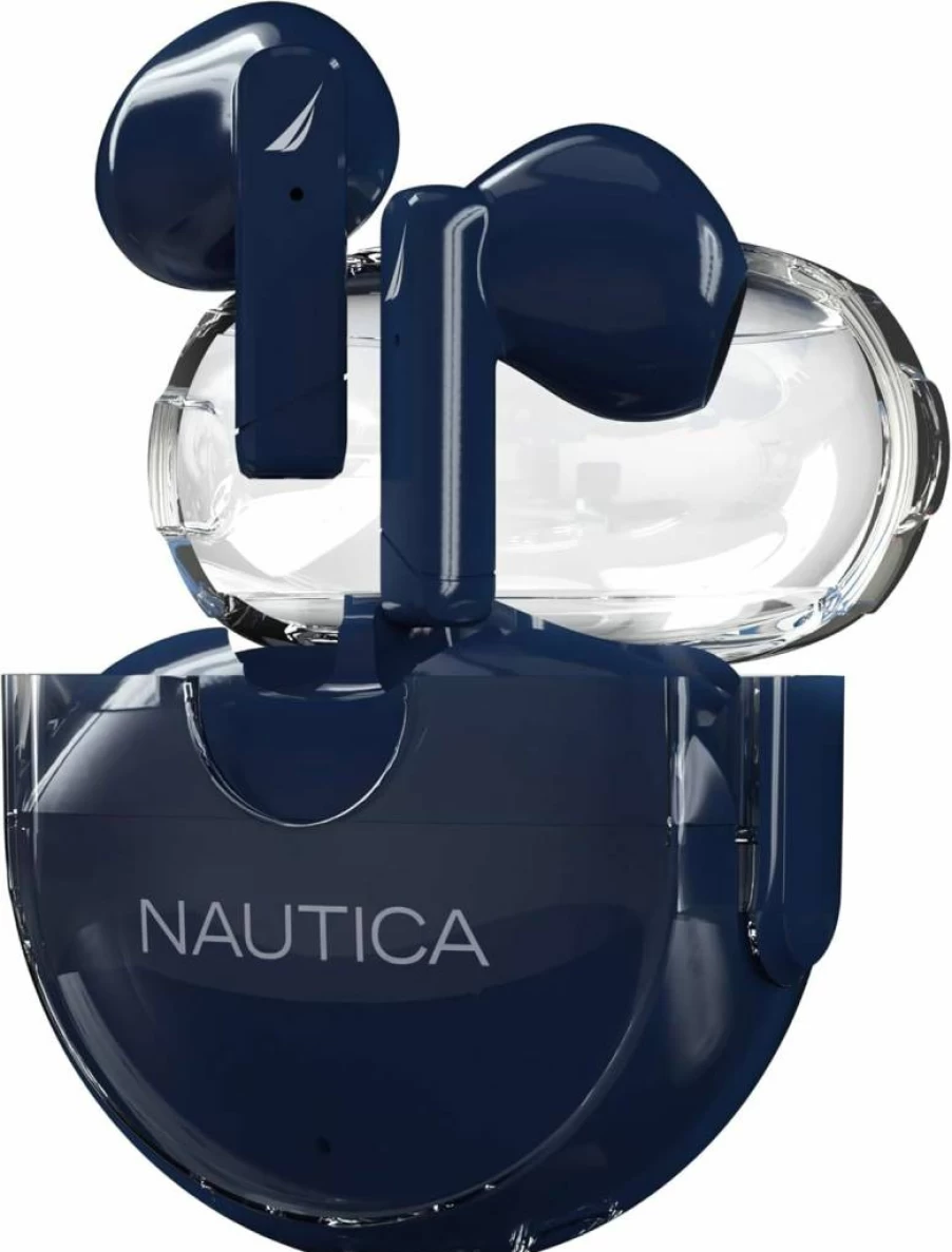 Nautica Navy Bluetooth Earbuds Wireless 5.1 with 6H Playtime, IPX5 Waterproof, Lightweight Transparent Design, Hands-Free Calling for iPhone Android