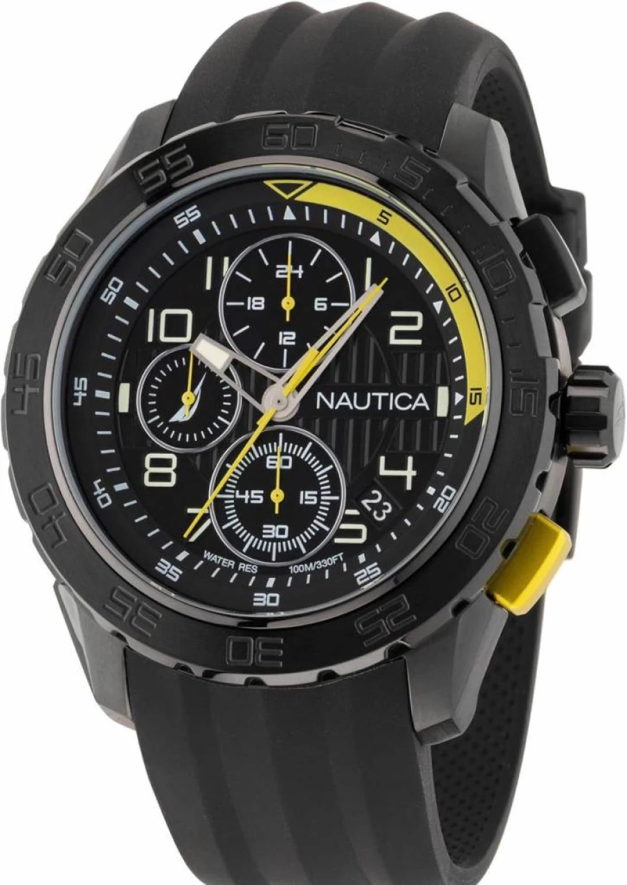Nautica Men's NST 101 Black Silicone Strap Watch - Waterproof Casual Wristwatch for Men