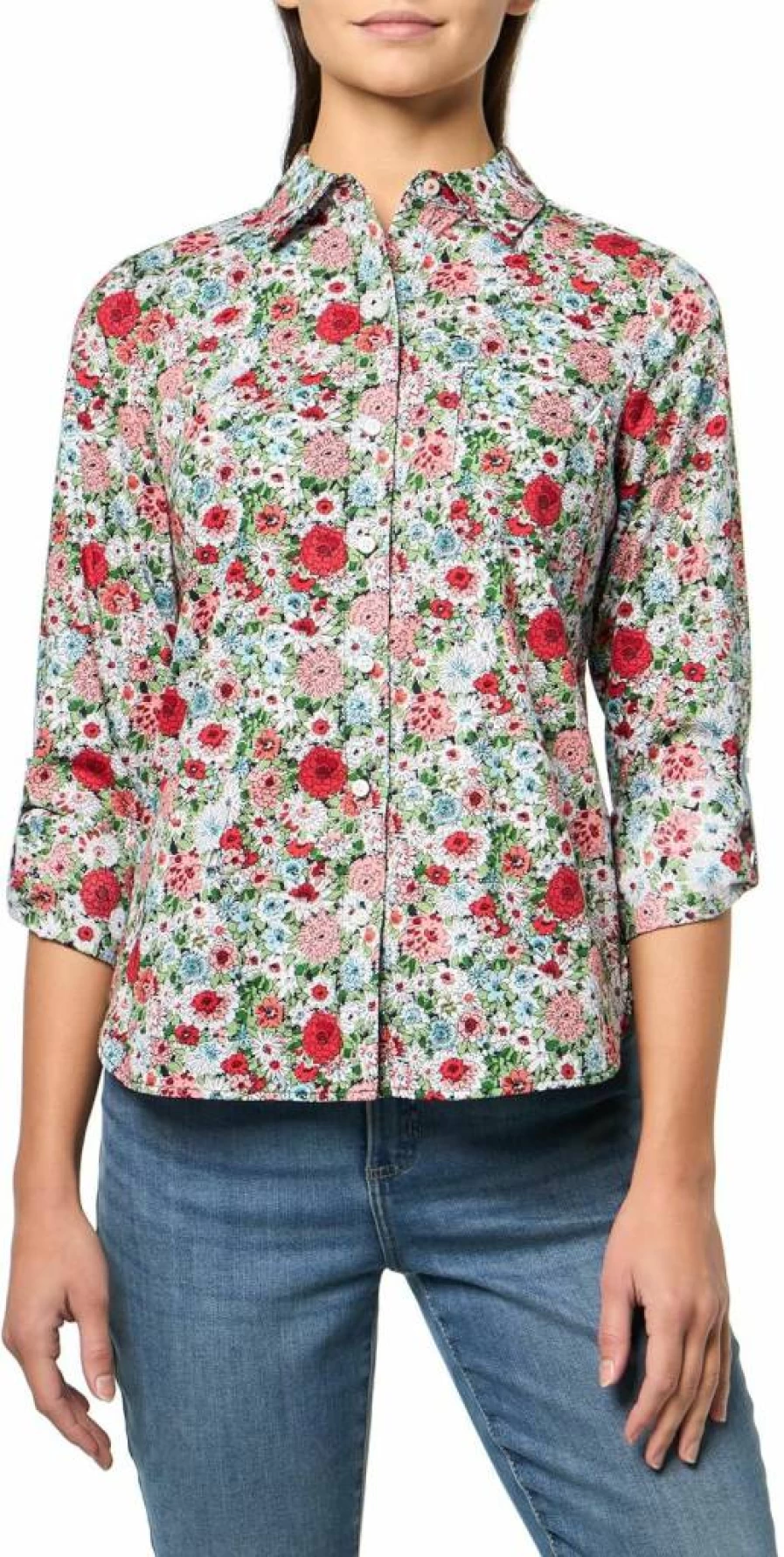 Nautica Women's Casual Long Sleeve Button-Down Shirt with Roll Tab Sleeve Detail