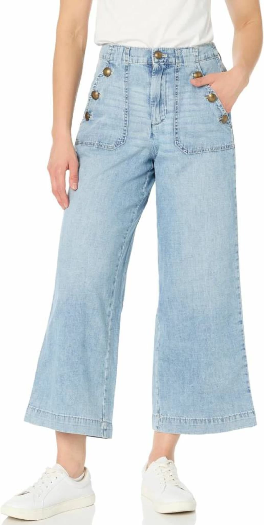 Nautica Women's High-Rise Wide Leg Sailor Jeans with Button Pocket - Classic Denim Pants for Women