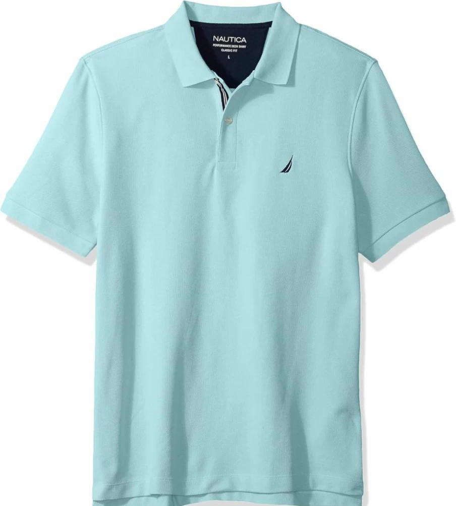 Nautica Men's Solid Performance Polo Shirt - Classic Short Sleeve Deck Crewneck Top for Casual Wear