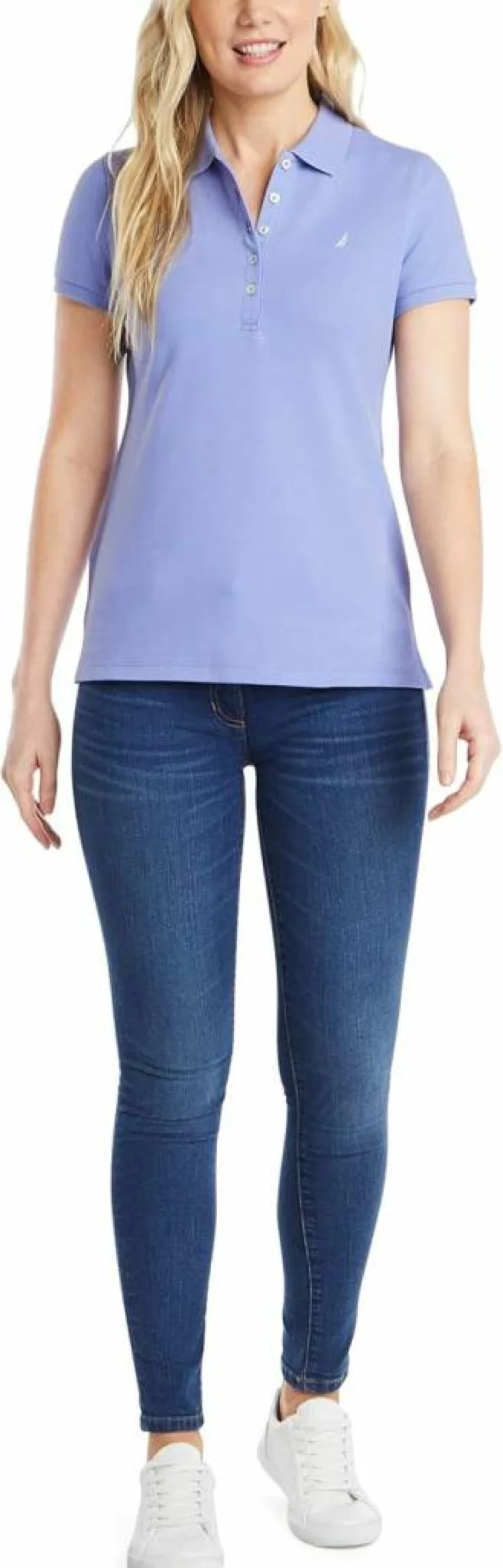 Nautica Women's Short Sleeve Cotton Polo Shirt with 5-Button Placket