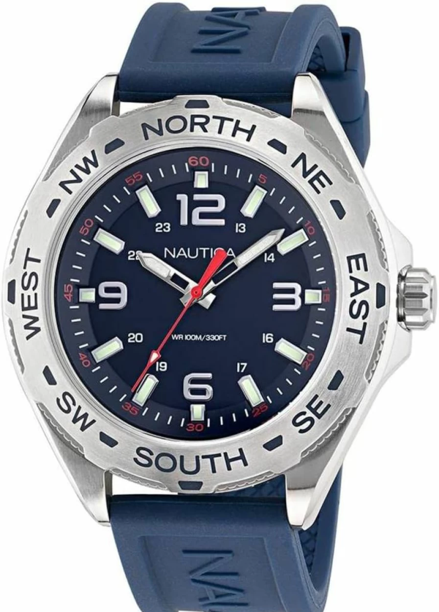 Nautica Men's Clearwater Beach Blue Silicone Strap Watch - Waterproof Casual Wristwatch for Men