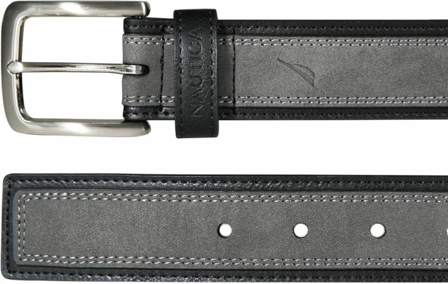 Nautica Men's Genuine Leather Dress Belt with Polished Metal Buckle - Stylish & Durable Fashion Accessory