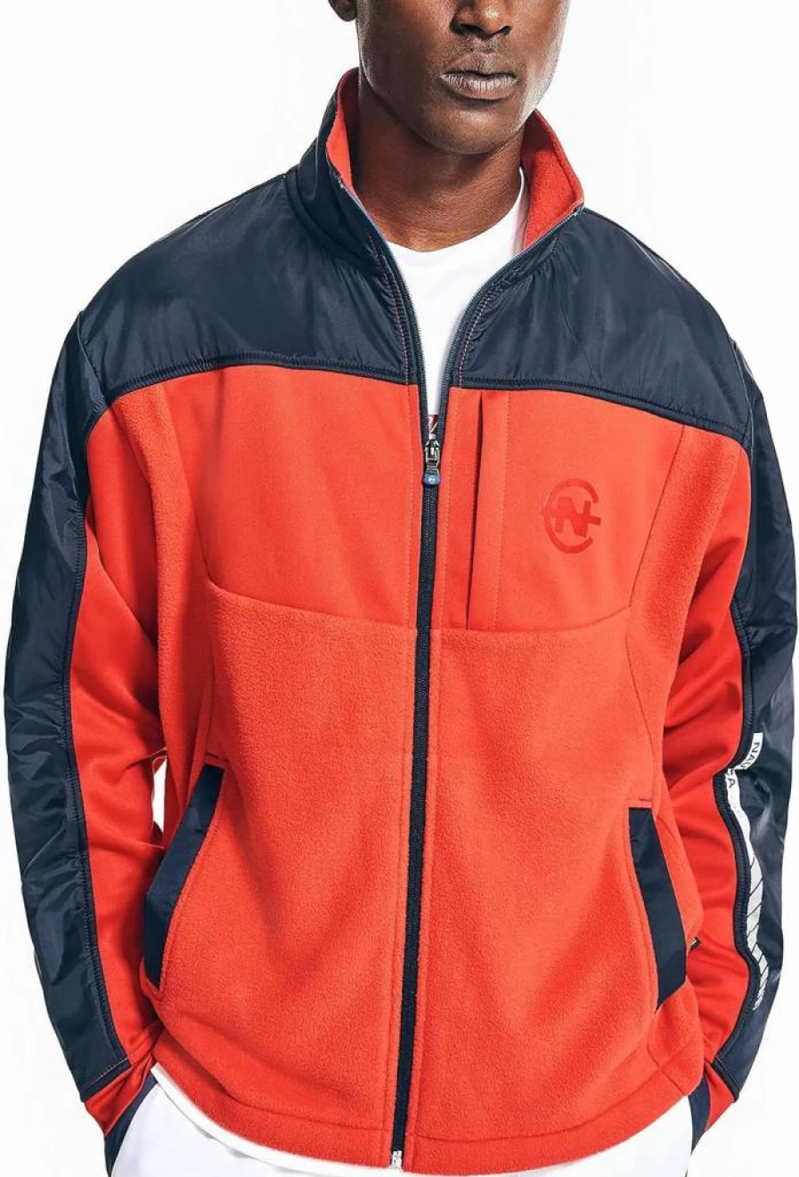 Nautica Men's Sustainable Full-Zip Mixed-Media Jacket – Lightweight Water-Resistant Outdoor Coat