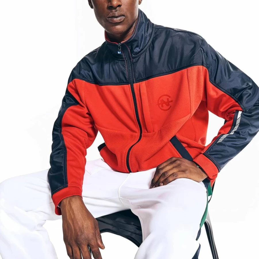 Nautica Men's Sustainable Full-Zip Mixed-Media Jacket – Lightweight Water-Resistant Outdoor Coat