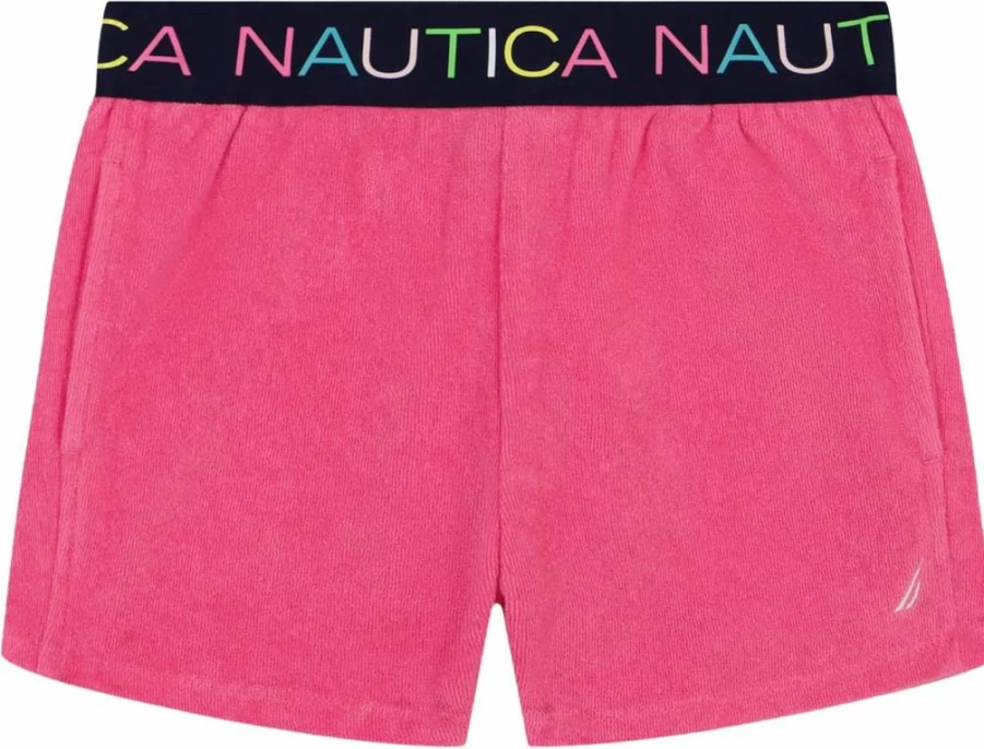 Nautica Girls' Elastic Waistband Pull-On Shorts with Embroidered Logo for Comfort and Style