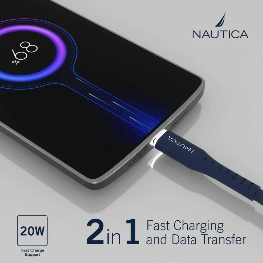 Nautica 4Ft USB-C to Lightning Cable - Fast Charging Compatible with iPhone 14, 13, 12, 11, XS, XR, AirPods Pro & More - Durable Braided Wire for Apple Devices