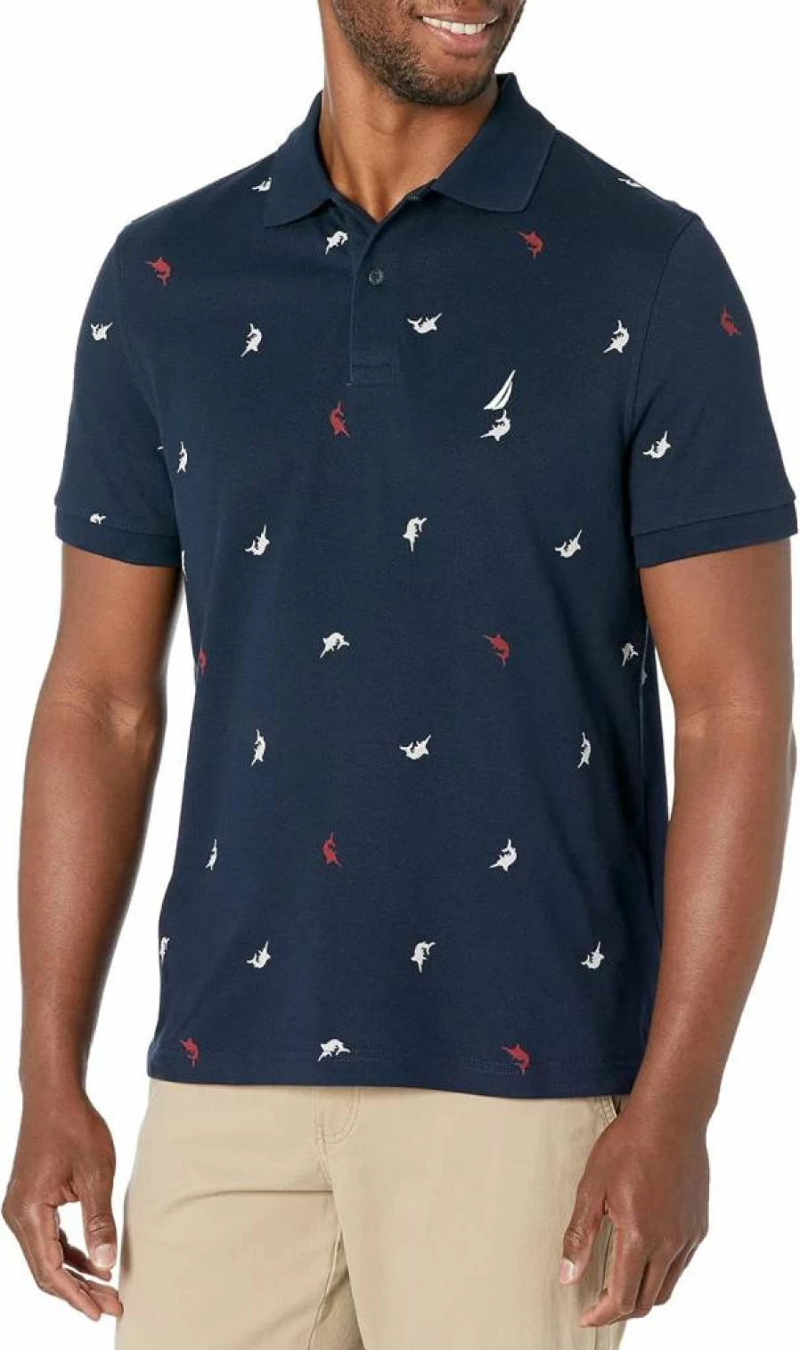 Nautica Men's Classic Fit Printed Deck Polo Shirt – Casual Short Sleeve Cotton Top for Men