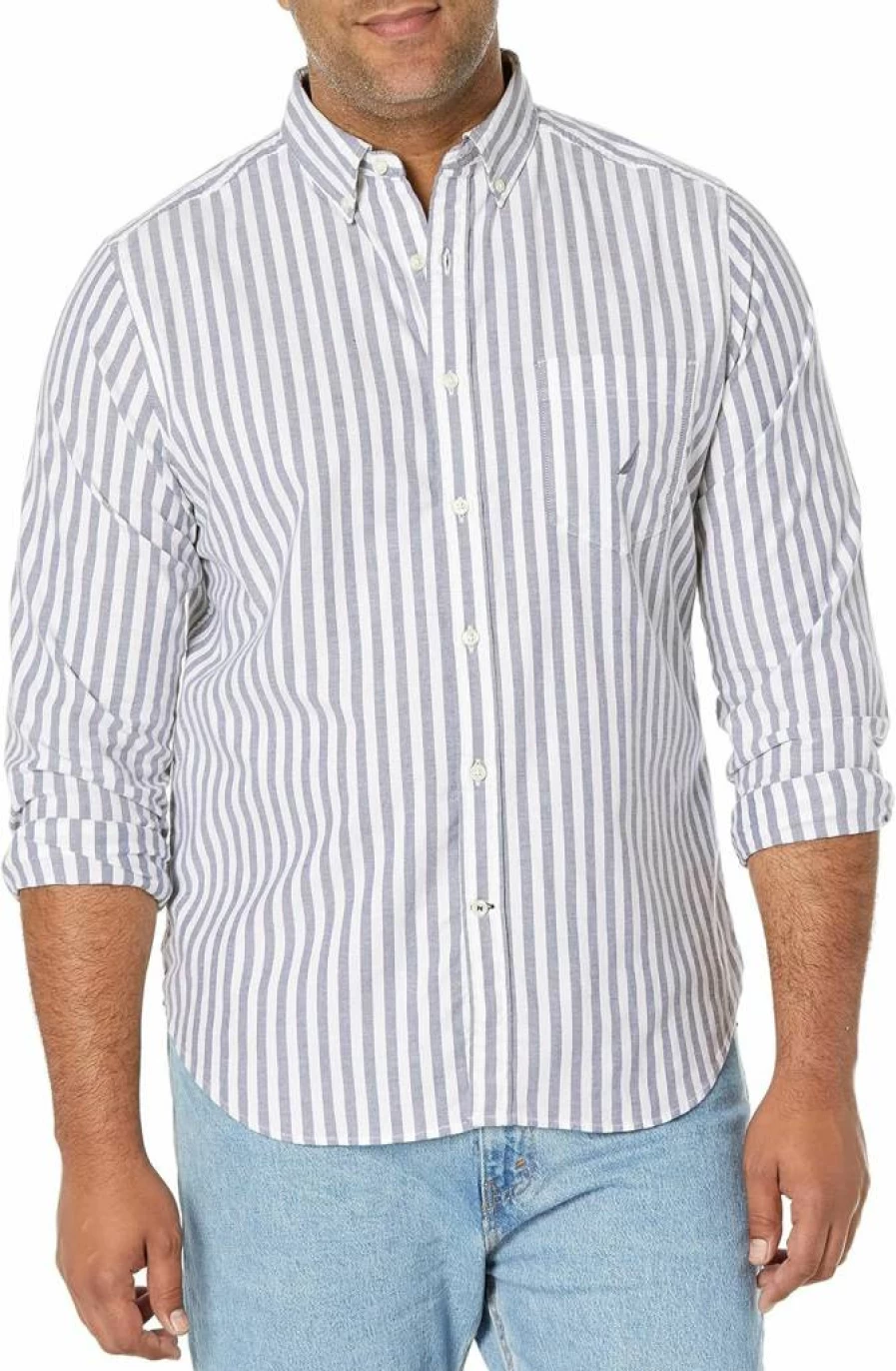 Nautica Men's Classic Fit Stretch Solid Long Sleeve Casual Dress Shirt for Business and Office Wear