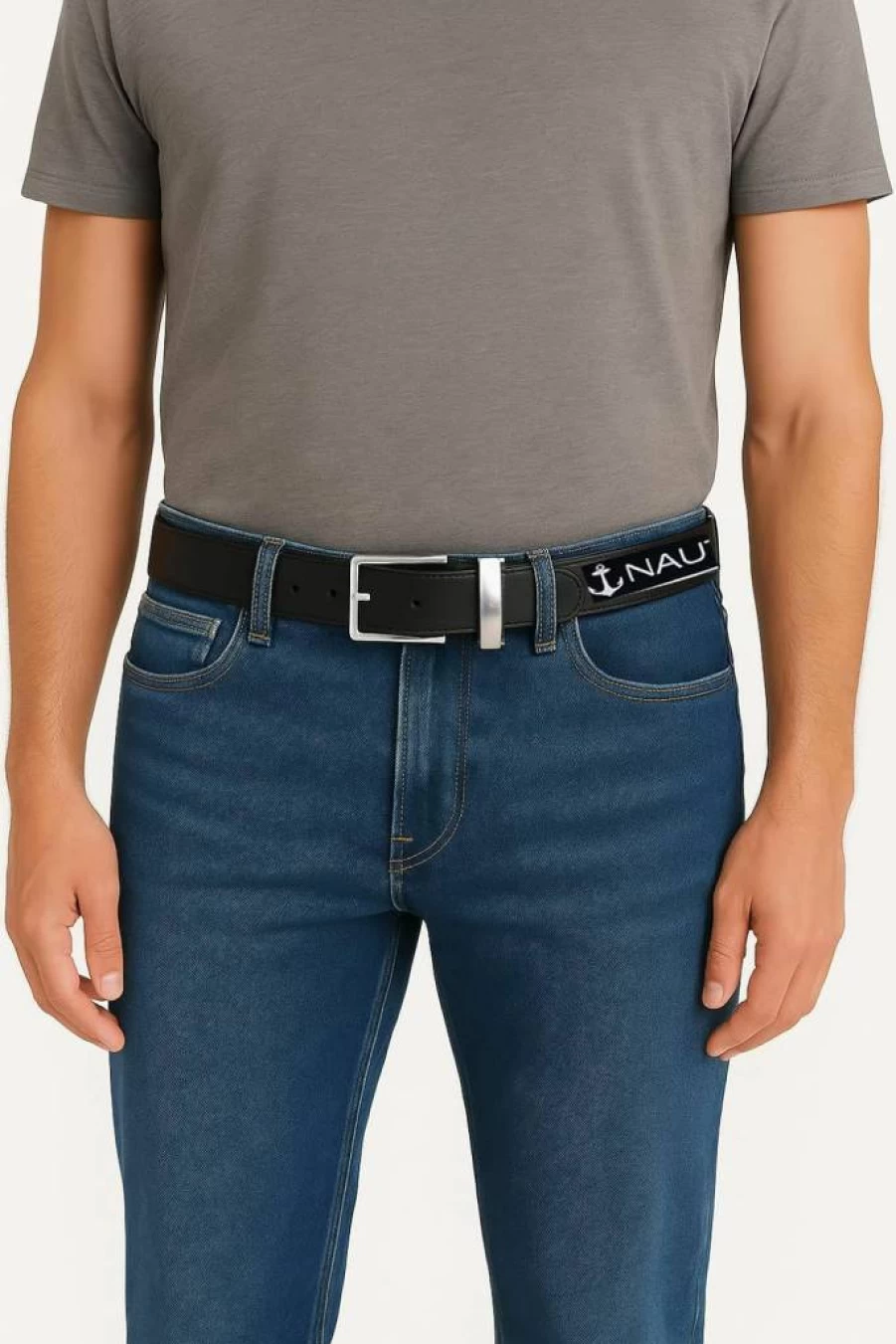 Nautica Men's Reversible Leather Belt with Metal Buckle - 2-in-1 Design for Casual, Business & Dress Wear