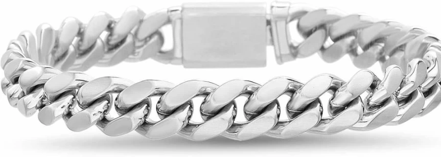 Nautica Men's 10mm Stainless Steel Cuban Link Bracelet with Box Clasp - 8 Inch Adjustable Chain