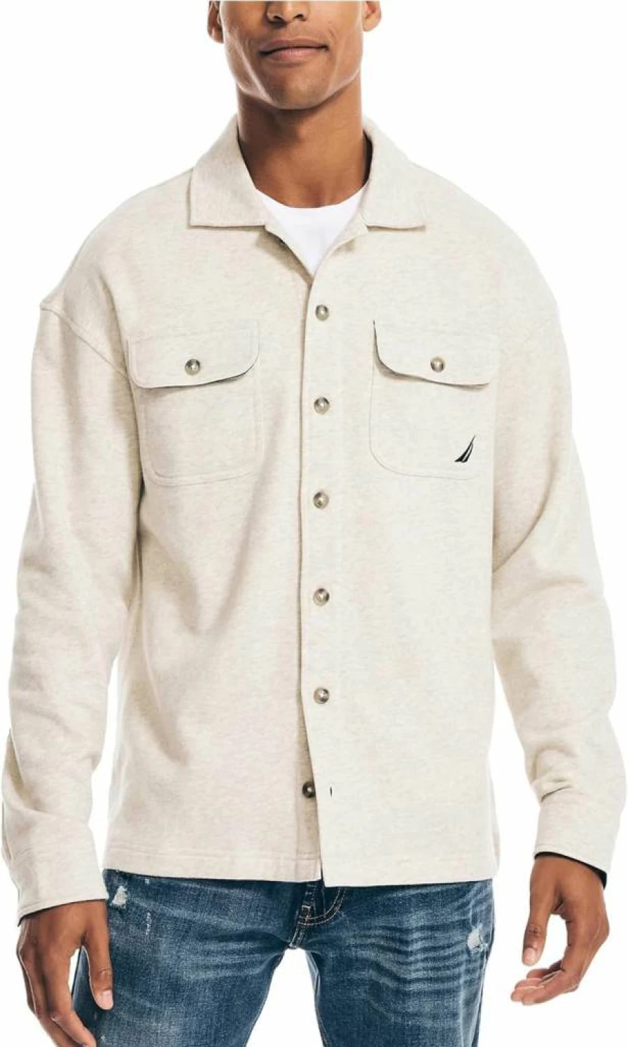 Nautica Men's Fleece Button-Up Shirt - Soft Casual Long Sleeve Top for Men