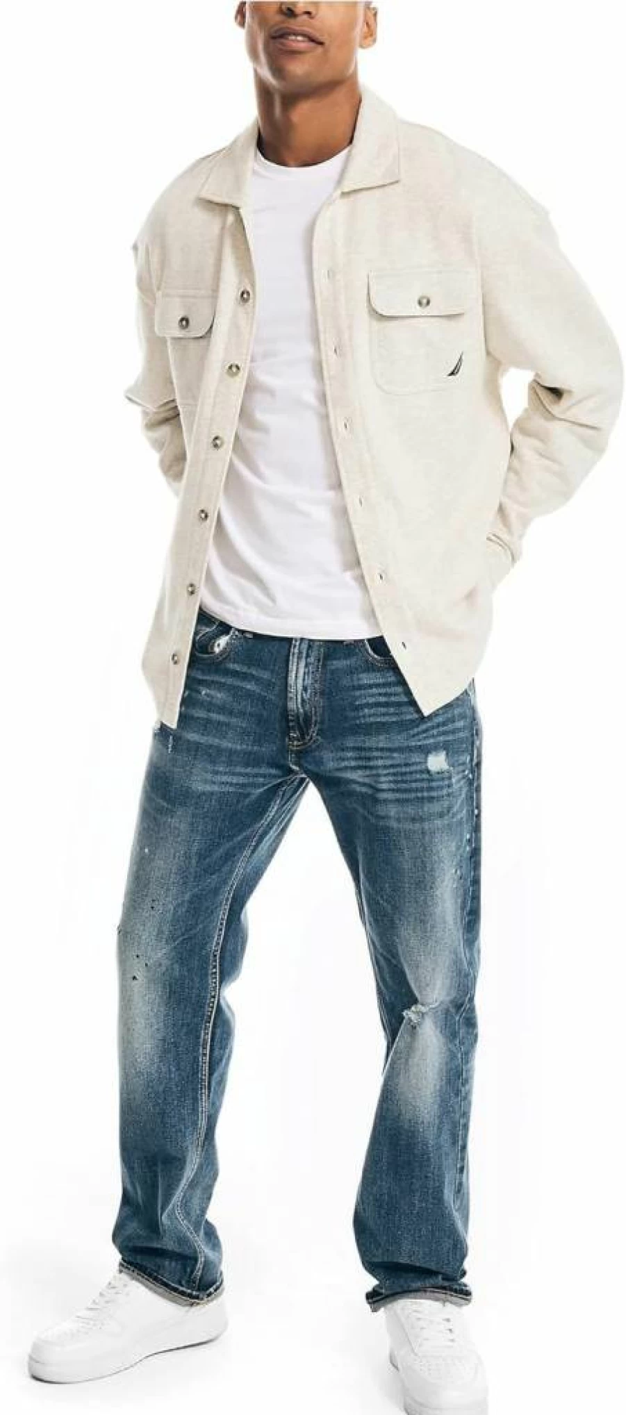 Nautica Men's Fleece Button-Up Shirt - Soft Casual Long Sleeve Top for Men