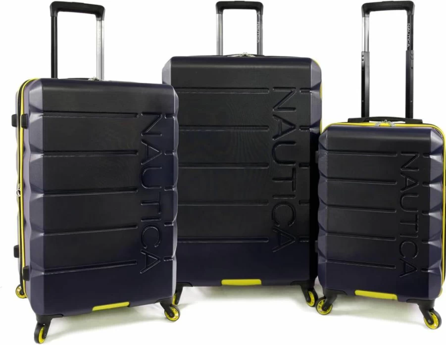 Nautica Lightview 3-Piece Hardside Luggage Set in Navy and Yellow, Durable Lightweight Suitcase Set for Travel