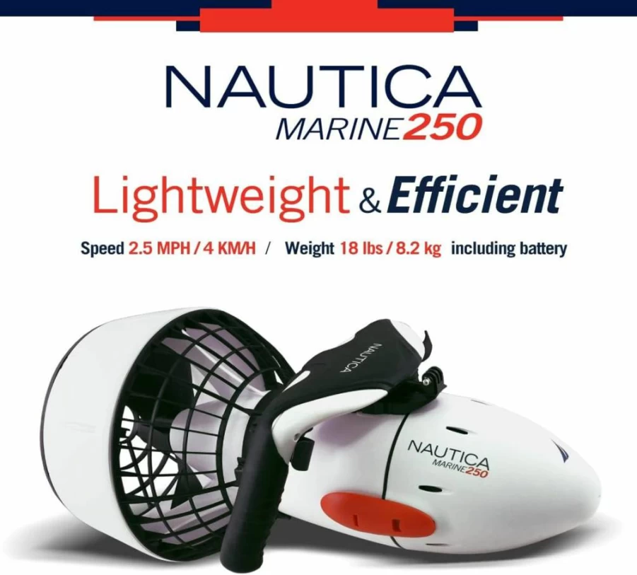 Nautica Marine 250 Underwater Seascooter for Scuba Diving & Snorkeling, Pool & Ocean Use, Compatible with Action Cameras, Portable Diving Scooter