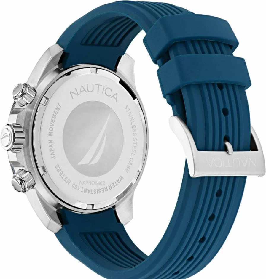 Nautica Men's Blue Silicone Strap Watch - Waterproof Casual Chronograph Timepiece for Men - Model NAPNOS402