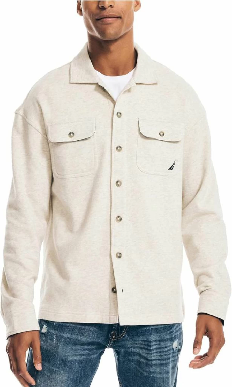 Nautica Men's Fleece Button-Up Shirt - Soft Comfortable Casual Long Sleeve Top for Men
