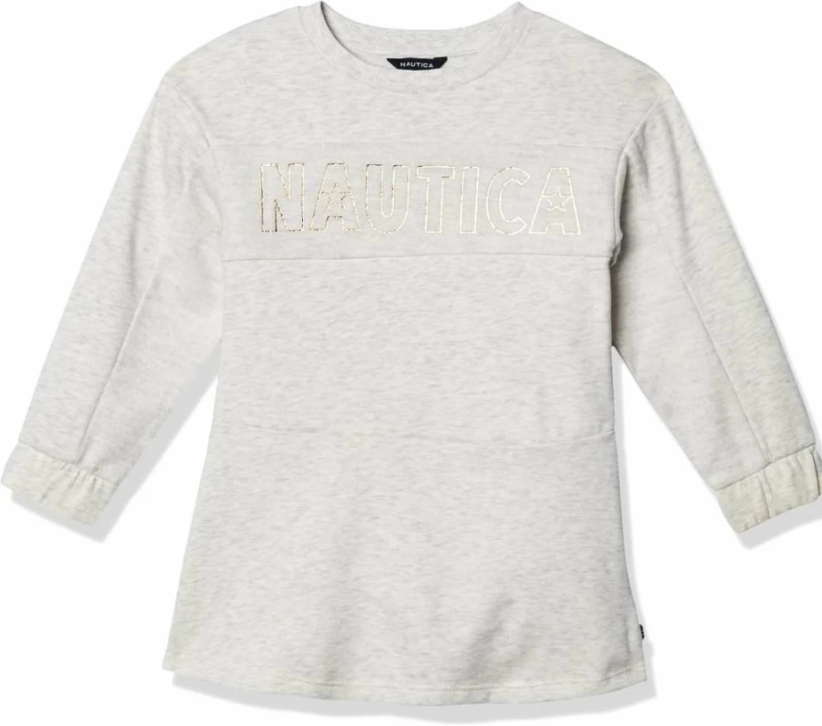 Nautica Girls' Fleece Dress Long Sleeve Casual Sweatshirt Dress for Kids