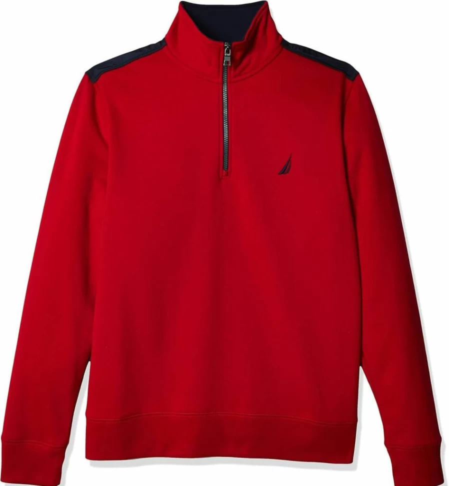 Nautica Men's Quarter Zip Fleece Pullover Sweatshirt - Comfortable & Stylish Pieced Design