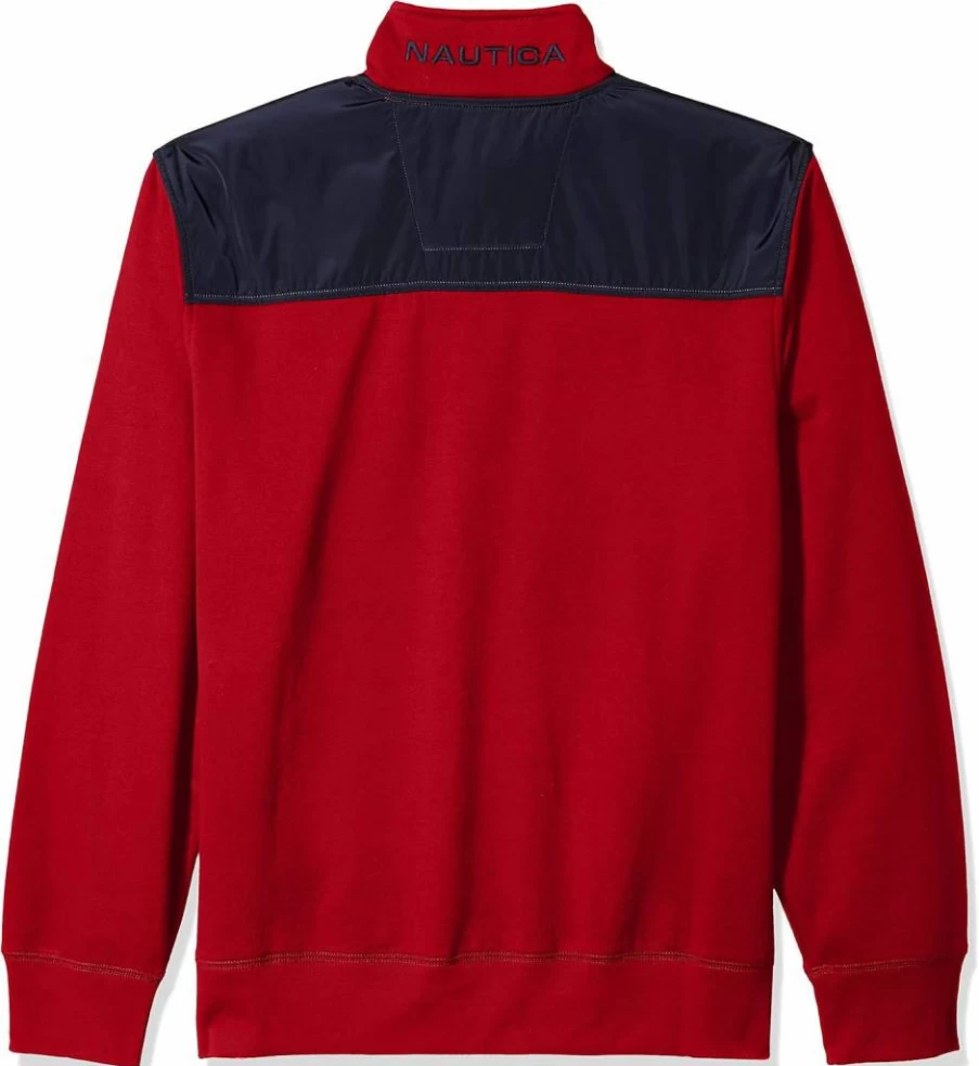 Nautica Men's Quarter Zip Fleece Pullover Sweatshirt - Comfortable & Stylish Pieced Design