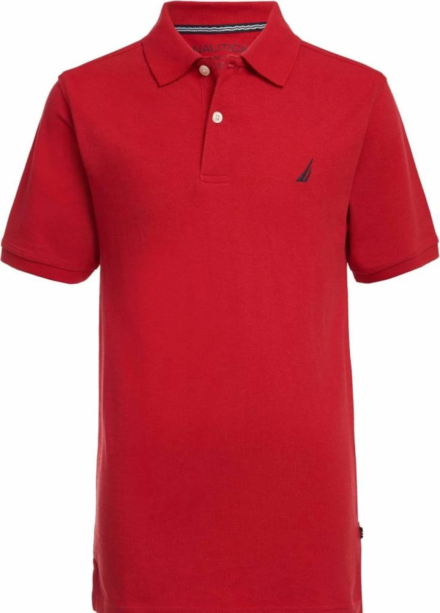 Nautica Boys' Short Sleeve Polo Shirt with Anchor Design, Comfortable Pique Cotton, Button Closure for Kids