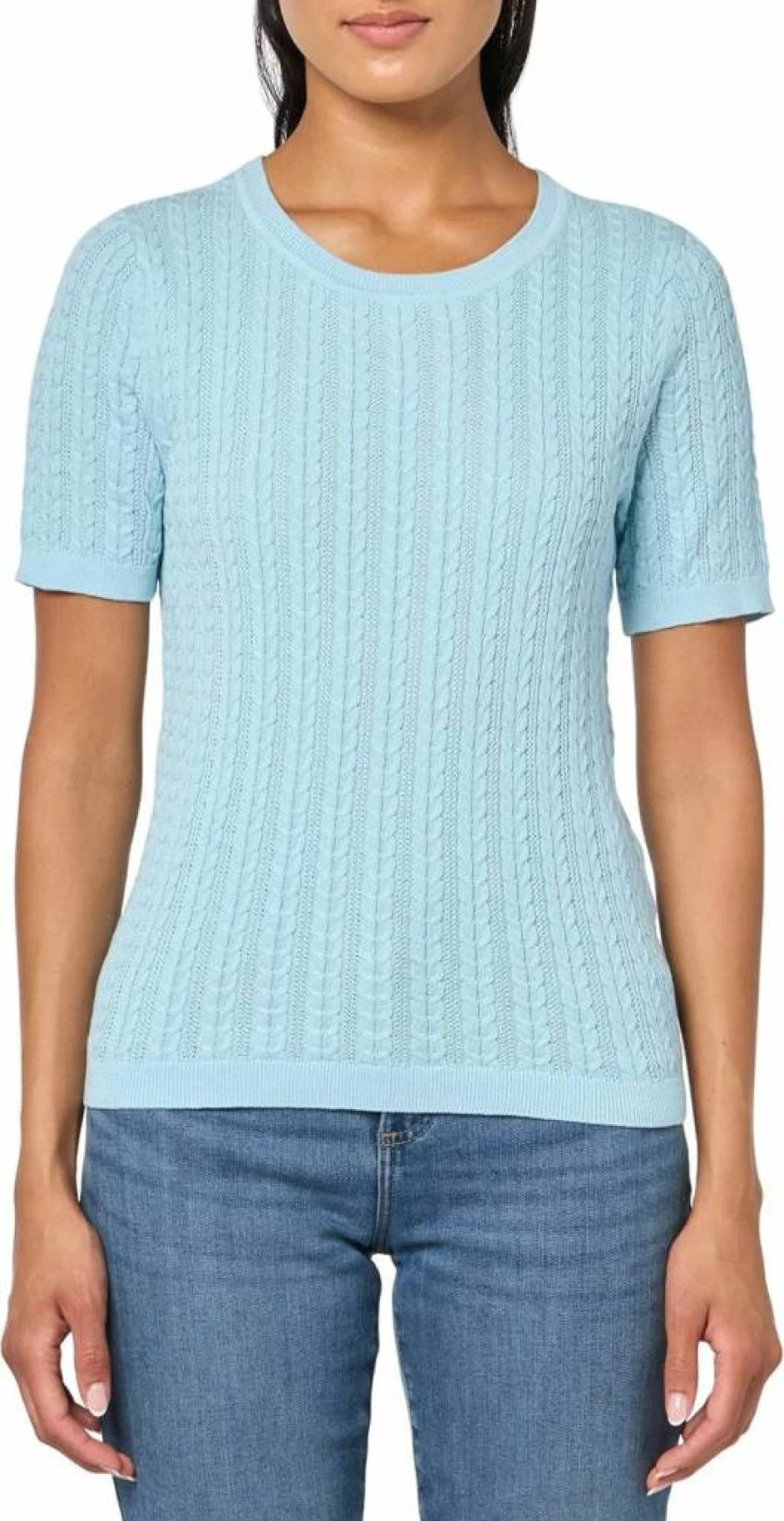 Nautica Women's Cable Knit Sweater Short Sleeve Crewneck Solid Color Top