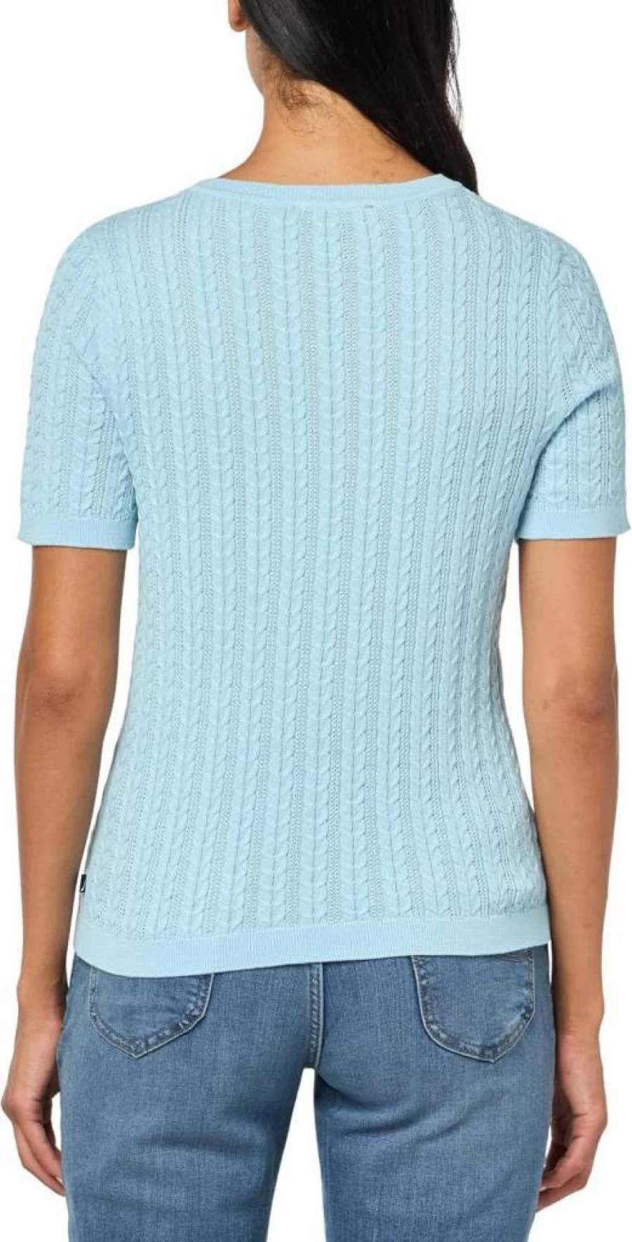 Nautica Women's Cable Knit Sweater Short Sleeve Crewneck Solid Color Top