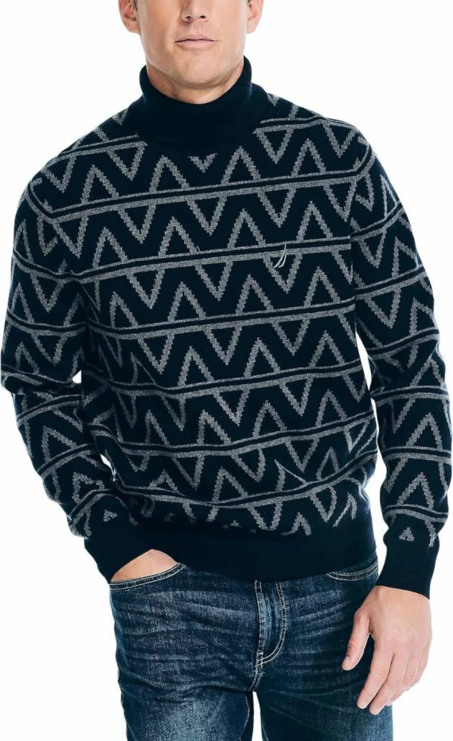 Nautica Men's Sustainable Cotton Turtleneck Sweater - Eco-Friendly Winter Knitwear