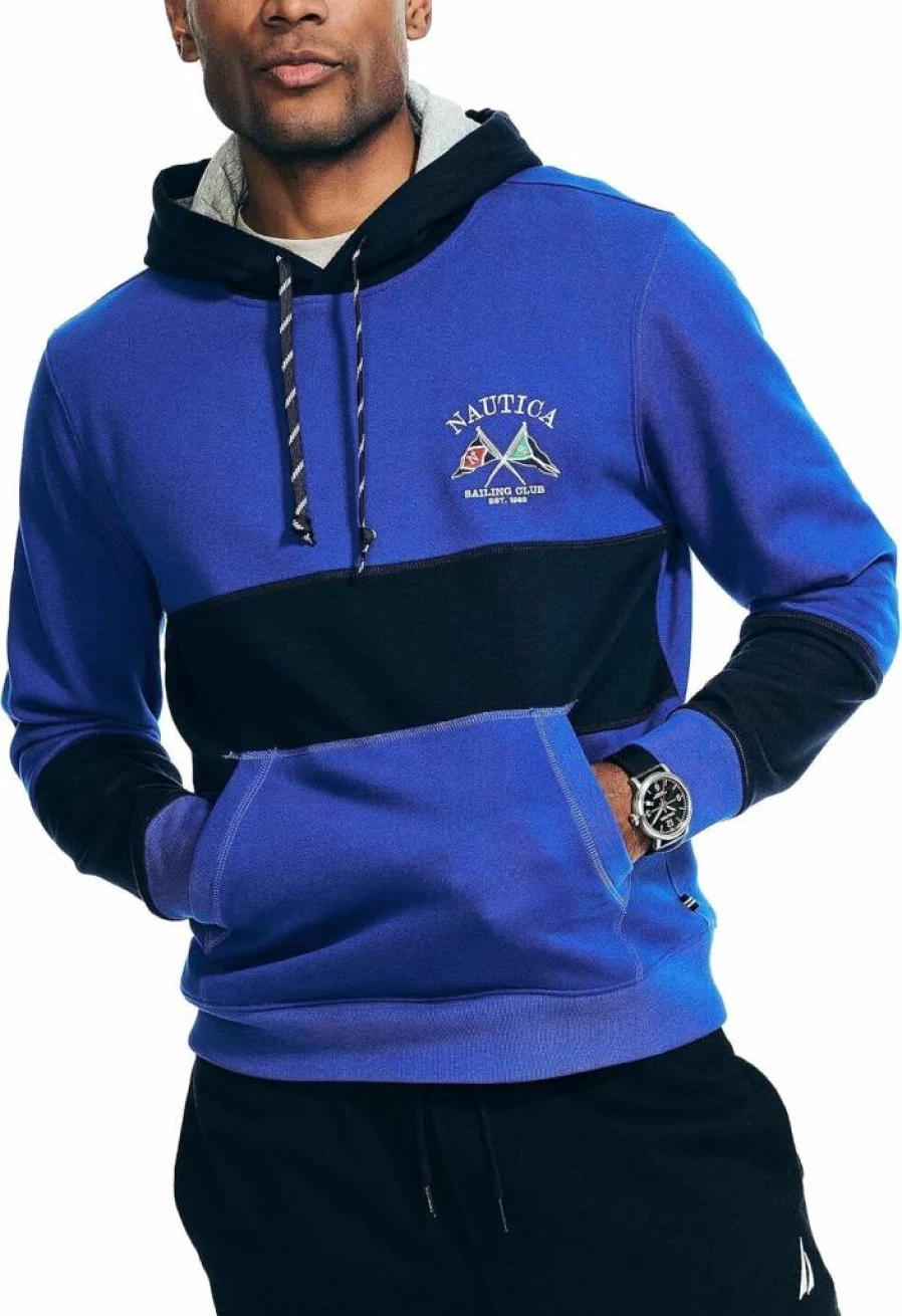 Nautica Men's Sustainable Colorblock Hoodie with Logo - Eco-Friendly Pullover Sweatshirt