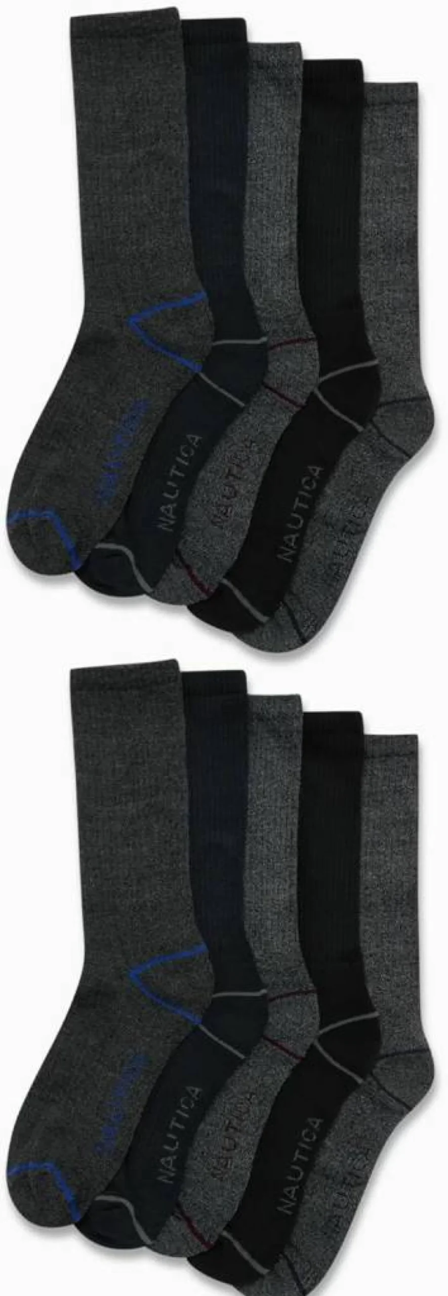 Nautica Men's 10-Pack Crew Socks - Breathable Moisture-Wicking Athletic & Dress Socks for Men (Sizes 6-12.5) - Cushioned Comfort for Work & Casual Wear