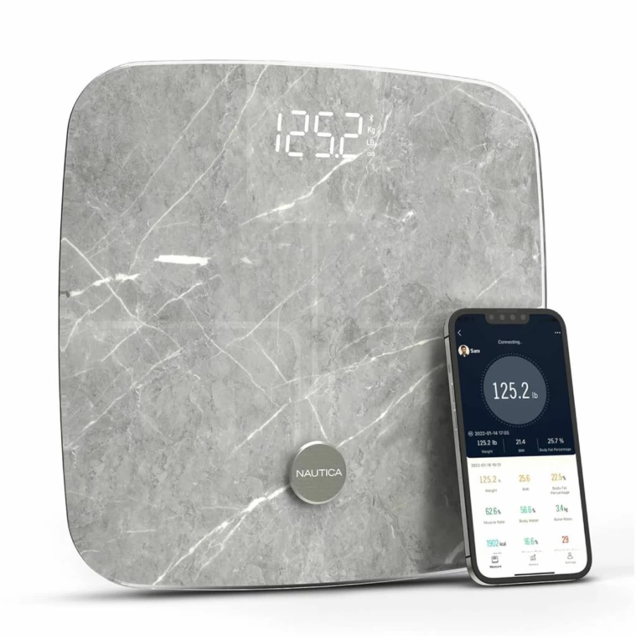 Nautica Bluetooth Smart Scale - Digital Bathroom Scale with BMI, Body Fat, Muscle Mass Tracking, Syncs to App, Supports 440 Lbs