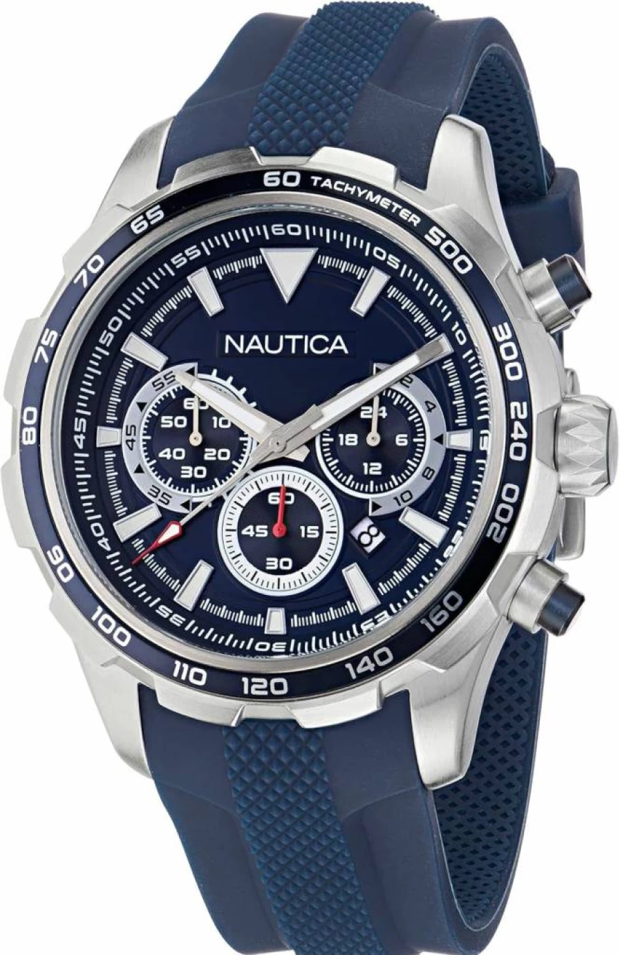 Nautica NST Blue Silicone Strap Watch for Men - Waterproof Casual Sports Wristwatch with Stainless Steel Accents (Model: NAPNSAS33)